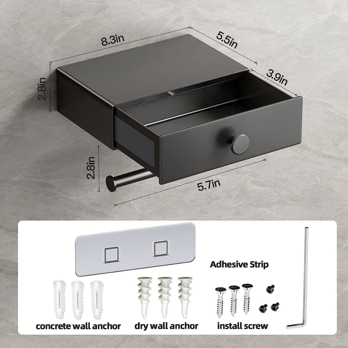 Toilet Paper Holder with Shelf Black Wipes Dispenser for Bathroom