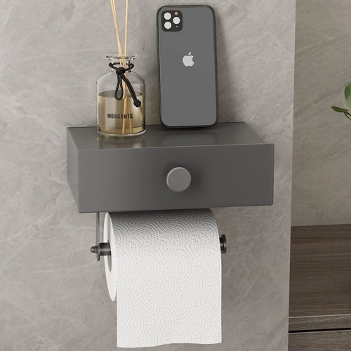 Toilet Paper Holder with Shelf Black Wipes Dispenser for Bathroom