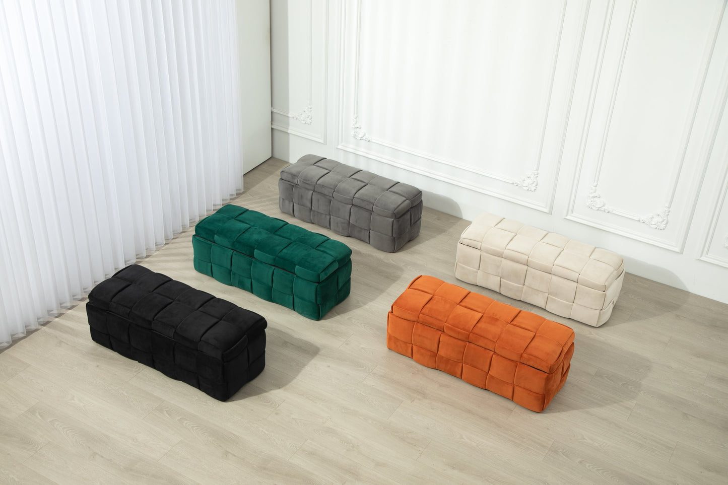 Upholstered Fabric Storage Ottoman