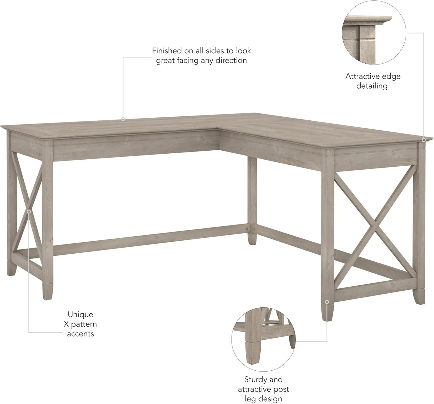 Bush Furniture Key West L Shaped Desk, 60-Inch Modern Farmhouse