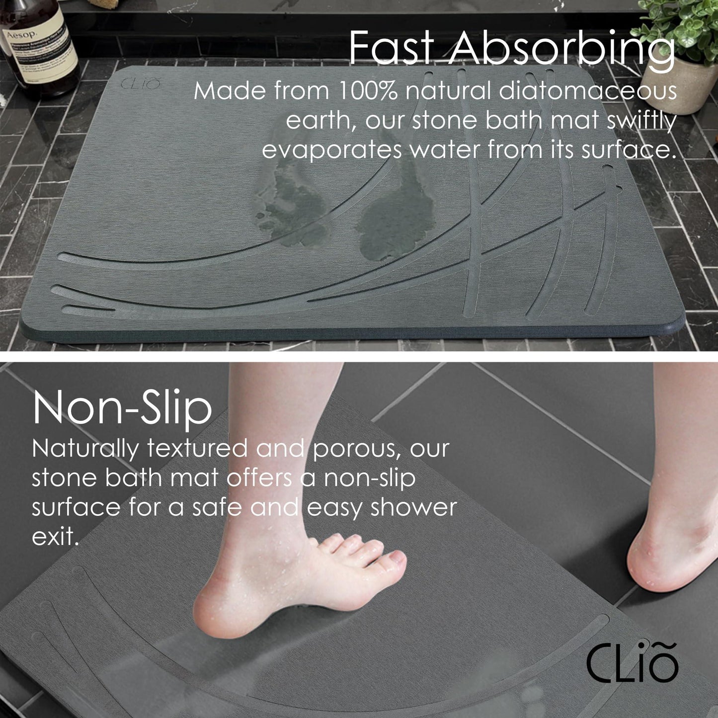 Premium Stone Bath Mat Large Double Sided Fast Drying Mat